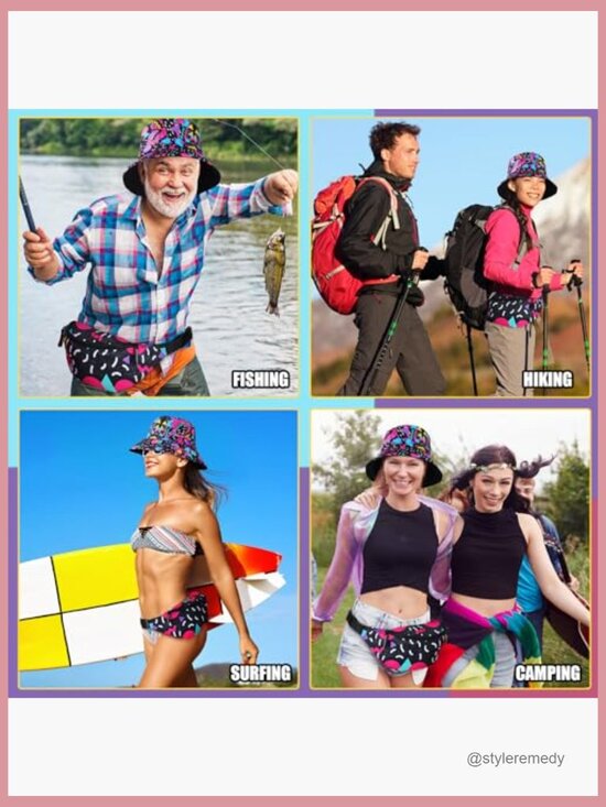 80s 90s Fanny Pack Bucket Hat Set Retro Accessories main image 6